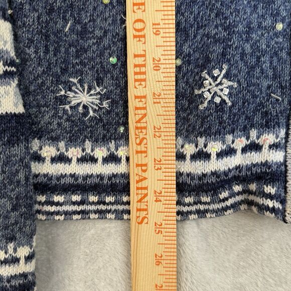 Vtg Heirloom Collectibles Sweater Large Blue Winter Snowflakes Knit Full Zip Y2K - Picture 10 of 14